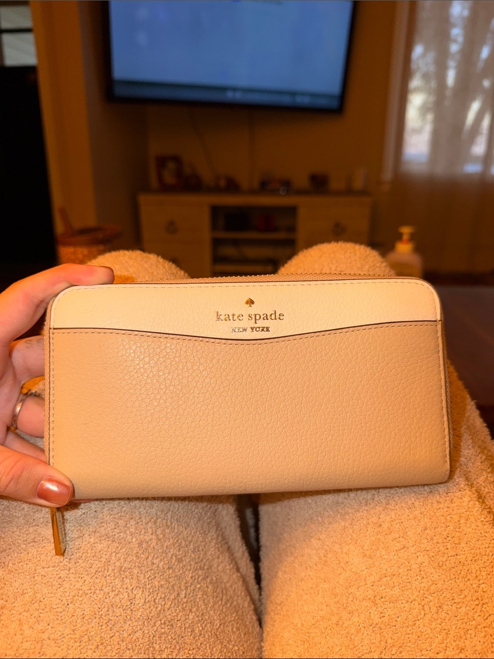 kate spade Beige and Cream Zip Around Wallet